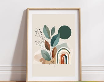 Stylized Botanical Art Print |Muted Color Palette | Minimalist Plant Illustration |Mid Century Modern Art|