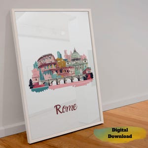 Rome Art Print, Rome Art, Travel Poster, Rome Painting, Rome Print, Rome Watercolor, Travel Art, Digital Download, Minimalist Home Decor