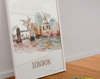 London Aquarell Druck: Big Ben, England Reise-Poster (Digitaler Download)