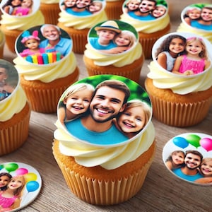 Muffinaufleger mit eigenem Foto - Perfekte Mini-Deko für deine Cupcakes & Muffins, Hochwertiger Druck auf Fondant  Ø 5 cm