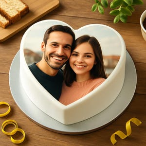 Heart-shaped cake topper with your own photo – your picture as edible cake decoration ∅ approx. 20 cm