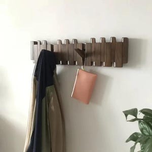 Solid Oak Wall Coat Rack – Flip Down Hanger, Minimalist Entryway Organizer, Wall Mounted Hook Rack for Hallway or Bedroom