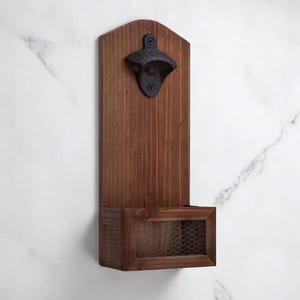 Curated visual reference: Picture Idea: Personalized Wooden Wall Bottle Opener With Cap Catcher Rustic Bar