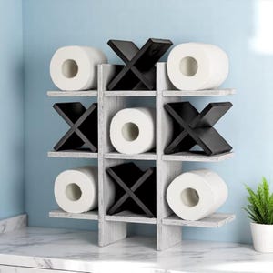 Mensola da parete per l'arredo del bagno - Moderno organizer in legno - Mensola rustica XOXO per carta igienica e articoli essenziali, arredamento per la casa