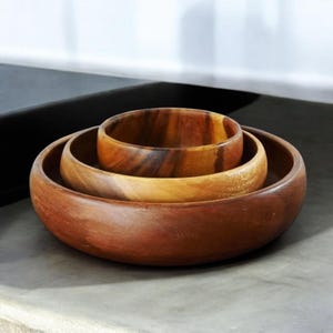 Acacia Wood Bowl Set: Carved Wooden Bowls, Set of 3