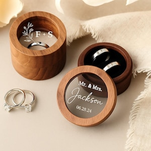 Personalized Wooden Ring Box,Custom Engagement or Wedding Ring Holder | Proposal Keepsake Gift for Her or Couple