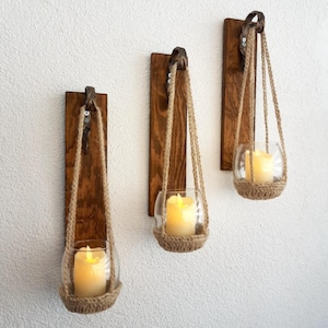 Rustic Wooden Wall Sconce – Set of 3 Natural Wood Wall Lights for Living Room, Hallway, or Bedroom | Handmade Farmhouse Wall Decor