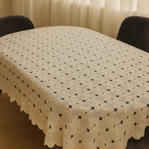 Handmade Crochet Lace Tablecloth – Elegant Rectangular Dining Table Cover, Wedding & Home Decoration