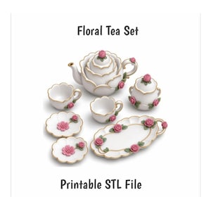 1:12 Dollhouse Floral Tea Set STL | Miniature 3D Printable Kitchen Decor