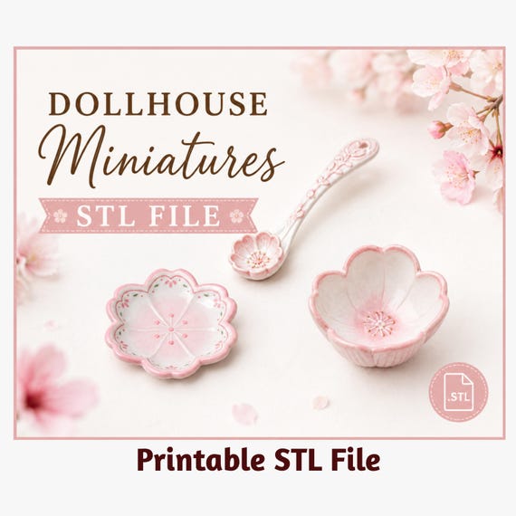 Flower Shaped Bowl Set STL File | 1:12 Scale Dollhouse Miniature | 3D Printable Decor