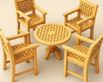 1:12 Dollhouse Dining Table and Chairs Set STL File | 3D Printable Miniature Furniture