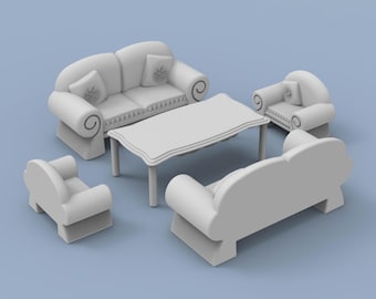 1:12 Dollhouse Sofas Table STL File | 3D Printable Miniature Furniture