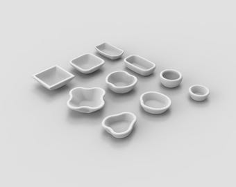 Poppenhuiskeukenschalen STL-bundel | Set met 3D-afdrukbare miniatuurschalen | Decor op schaal 1:12