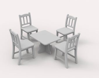 Dollhouse Miniature Table & Chair STL – 1/12 Scale Furniture 3D Print File Set