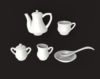 1:12 Scale Teapot Set STL – Dollhouse Miniature Tea Set 3D Printing File