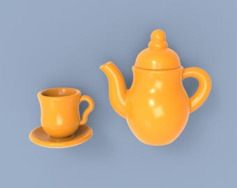 1:12 Dollhouse Tea Set STL File | Miniature Teapot and Cup, 3D Print File