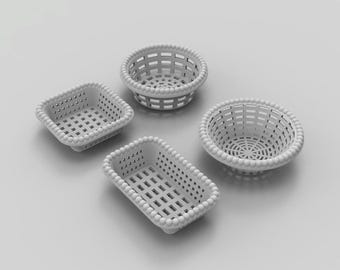 Dollhouse Storage Baskets STL File | 1:12 Scale Miniature Basket Set | 3D Printable Dollhouse Decor