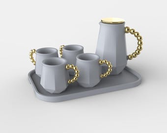 Dockhus-teservis i STL-format | 3D-utskrivbara miniatyrkökstillbehör | Dekor i skala 1:12