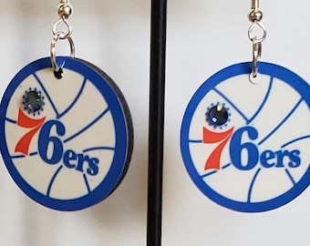 Rhinestone Basketball Round Earrings | 1.1" Double Sided Dangle Earrings