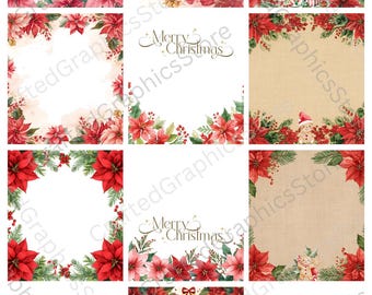 10 Poinsettia Borders PNG | Christmas Floral Frames | Printable Art | 5000x5000 PNG Digital Download