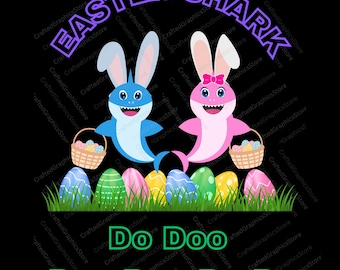 Baby Shark Inspired Easter Bunny with Eggs Plus 4 Egg Hunting PNG Sublimation & DTF Digital Download  PNG 5000x5000 Transparent Backgrounds