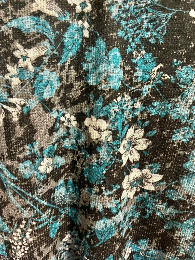 Rare Vintage Y2K Free People V Neck T-shirt Teal Grey White Flowers Women's sz S image 6