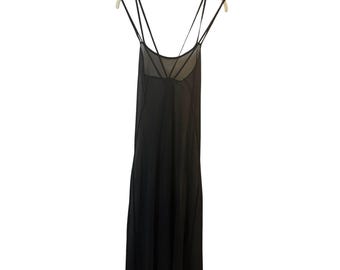Vintage Victoria's Secret Pink Label Black Sheer Multi Strap Maxi Slip Dress L