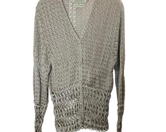 Claire Kennedy Connemara Kollektion Handgestrickte Häkelstrickjacke Grau-Braun Größe 1 (S)