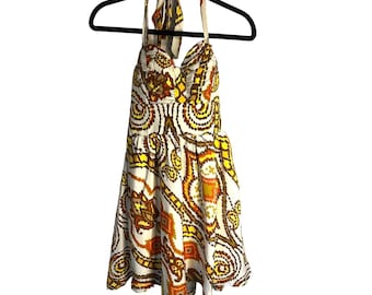Vintage Y2K GUESS Women's Halter Mini Dress Silk Corset Top Cream Orange sz. 4