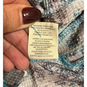 Rare Vintage Y2K Free People V Neck T-shirt Teal Grey White Flowers Women's sz S image 8