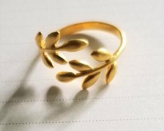 Gold Olive Branch Ring, Peace Victory Ring, Adjustable Gold Ring