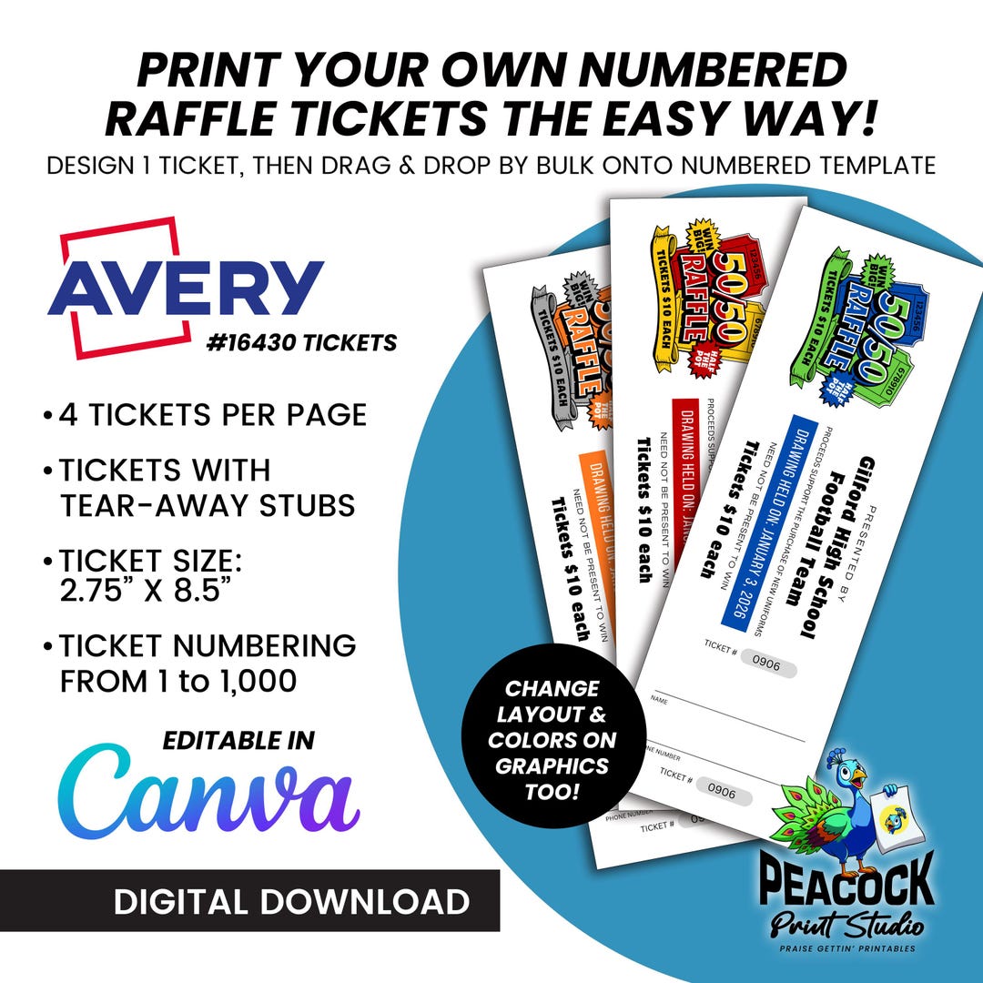 Numbered Printable Raffle Tickets – Avery 16430 Template, Numbered 1