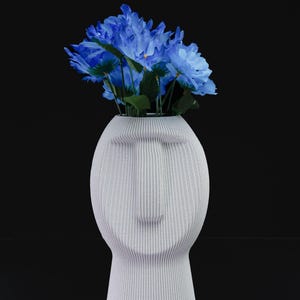 Kantu Vase - Abstract Face - Moai Vase & Ribbed Flower Pot - 3D Printed Minimalist Planter