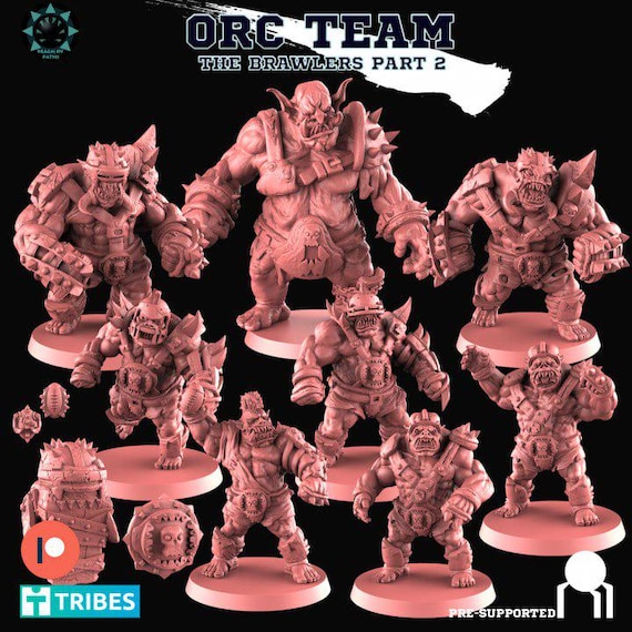 3D Printed Orc Fantasy Football Team: Resin Miniatures Set