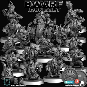 Dwarf Team Miniatures: 3D Printed Resin Fantasy Football Team
