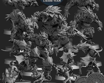 Équipe de Fantasy Football Hommes-lézards de sang-froid | Miniatures en résine imprimées en 3D pour jeux de guerre et RPG