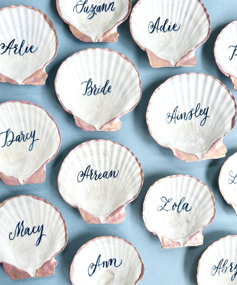 Personalized Scallop Shell Place Card With Rose Gold, Gold, or Silver ...