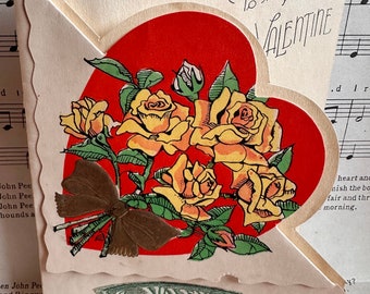 Vintage Valentine's Day Card, Heart and Roses