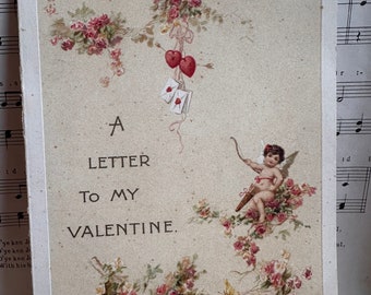 Vintage Valentine's Day Card, Cupid Hearts and Flowers