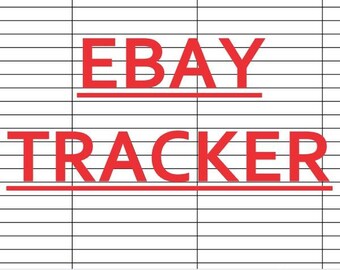 May include: A spreadsheet with the title "EBAY TRACKER" in red text. The spreadsheet has columns labeled "INSTRUCTIONS", "SALES", "EXPENSES", and "NET PROFIT".