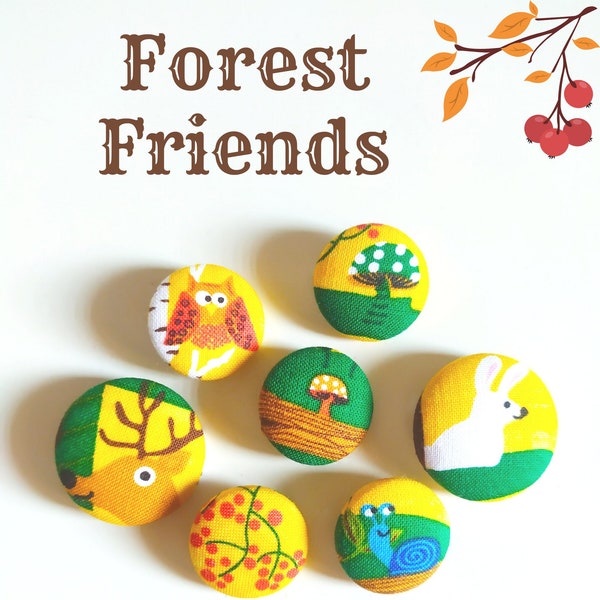 Forest friends - set di 7 bottoni in scatola di latta - collezione LIMITED EDITION