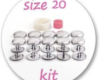 Size 20 Cover button kit: tool and 10 blank buttons ready to use