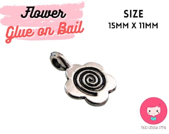 Silver flower glue on bail - 5 pcs