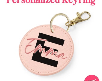 Personalized PU leather Round Keyring  - all colours