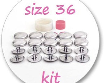Size 36 Cover button kit: tool and 10 blank buttons ready to use