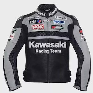 Kawasaki Motorbike Cowhide Leather Jacket Motorcycle Leather Jacket CE Approved Armour