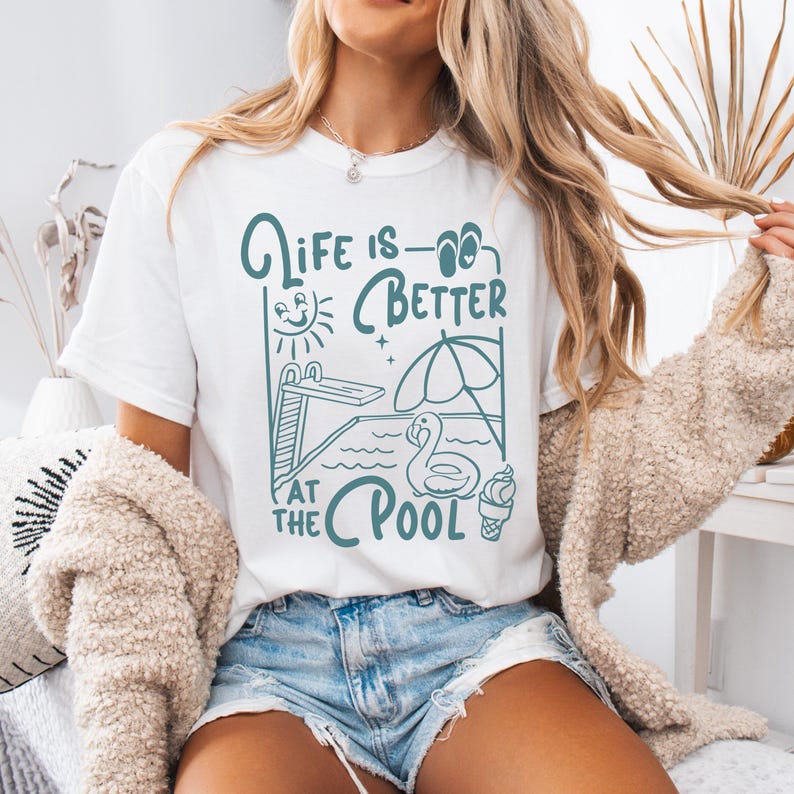 T-shirt piscine d'été, T-shirt La vie à la piscine, T-shirt d'été rétro, Chemise piscine tendance, T-shirt pool party, T-shirt piscine d'été tendance, T-shirt Pool Life White