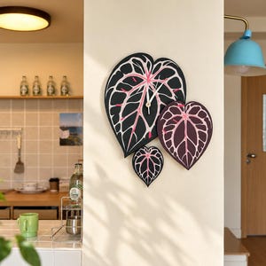 Original Anthurium Crystallinum Wall Clock, Botanical Pendulum Clock, Acrylic Plant Wall Decor, Tropical Leaf Clock, Plant Lover Gift