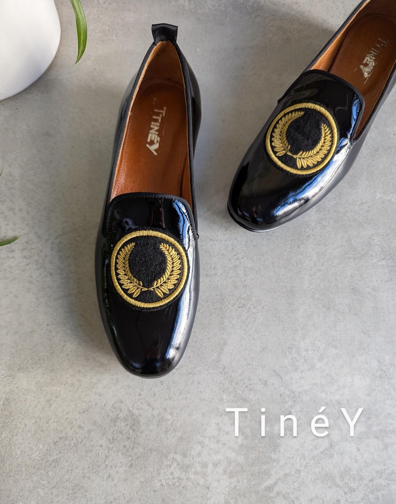 Black Glossy Leather Loafers for Women-Soft Handmade Leather Shoes, Penny Loafers for Women, Casual black Shoes.