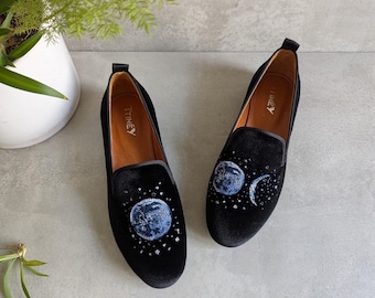 Women's Handmade Velvet Loafers-Embroidered Slip-Ons for Everyday & Party Wear-Elegant Gift
